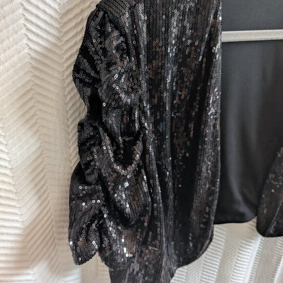 Vintage Jessica Black Sequin Bolero Shrug Ruched Sleeve XL - Picture 6 of 9